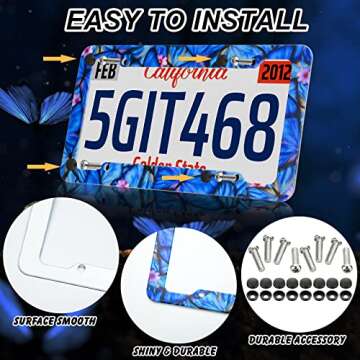 Tallew Butterfly Seat Full Set for Women Butterfly Universal Car Accessories Rubber Steering Wheel Cover License Plate Frame Mirror Covers 26 Pcs Fit Car SUV Auto(Blue Style)