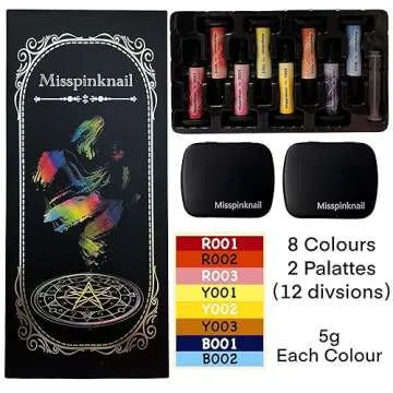 YJMyujimi Advanced Painting Gel for Nail Art, 8 Colour Kit with 2 Palette (12 Divisions), Non Wipe, ...