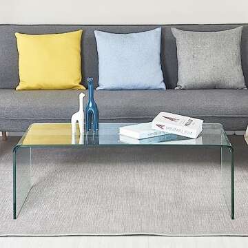 SMARTIK Glass Coffee Table Set, Modern Side & End Table, Transparent Living Room Tables, Supporting Glass Nightstand CoffeeTable for Living Room, Small Bent Modern Tables (Clear Big One)