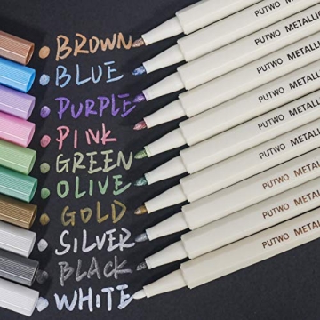 PuTwo Set of 10 Metallic Marker Pens for Scrapbooking and Art Projects