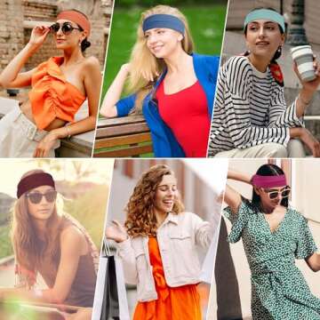 Headbands for Women Non Slip - Stylish Sports Hair Bands for Women's Hair - Soft Cotton Cloth Stretchy Headbands for Women for Yoga, Outdoor Exercise Running - 8 Pack
