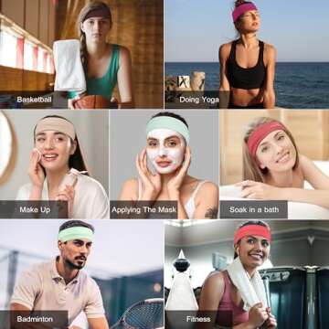 Headbands for Women Non Slip - Stylish Sports Hair Bands for Women's Hair - Soft Cotton Cloth Stretchy Headbands for Women for Yoga, Outdoor Exercise Running - 8 Pack