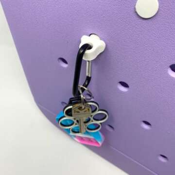 BAGLETS – Carabiner & Plug Keys Holder Charm Accessory Compatible with Rubber Tote Bags – Secure Keys or Other Valuable – Made in USA (White)