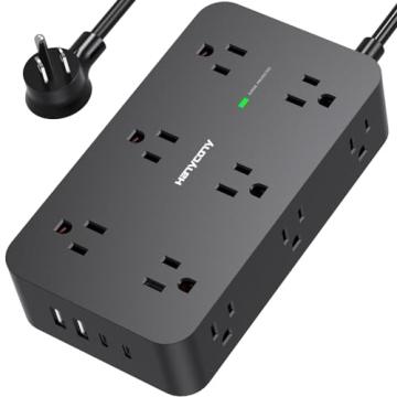 Power Strip Surge Protector with 12 Outlets 4 USB Ports(2 USB C), Black Flat Extension Cord 6 Feet, ...