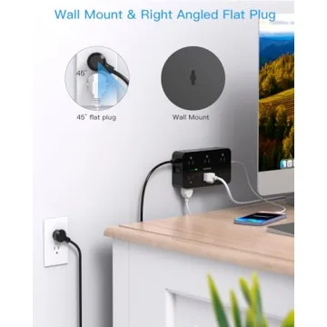 Power Strip Surge Protector with 12 Outlets 4 USB Ports(2 USB C), Black Flat Extension Cord 6 Feet, 1800J, Wall Mount, Desk Charging Station for Office Home College Dorm Room Essentials, ETL Listed