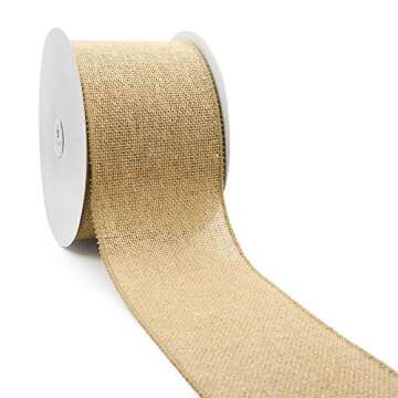 CT CRAFT LLC Burlap Fabric Wired Ribbon 4" x 20 Yards Natural for Christmas Home Wedding Decor Gift ...