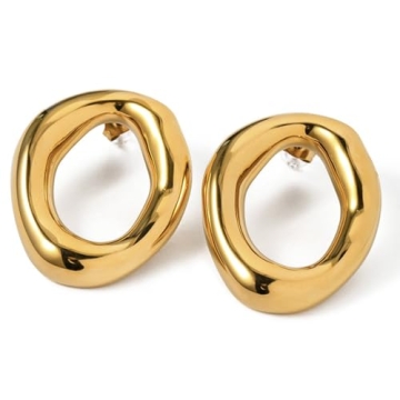 Elegant Gold Chunky Open Circle Vintage Statement Earrings by House Of Hunter