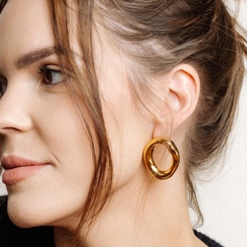 Gold Chunky Open Circle Vintage Statement Earrings