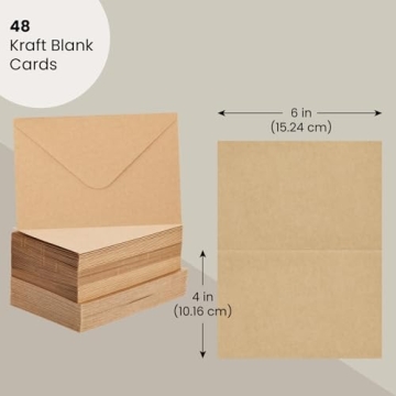 48 Pack Kraft Brown Blank Greeting Cards with Envelopes
