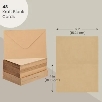 48 Pack Kraft Brown Blank Greeting Cards with Envelopes