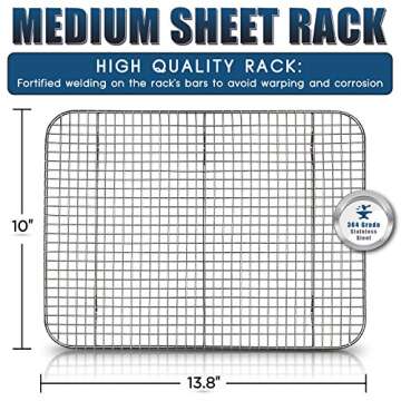Stainless Steel Sheet Pan 15.5 x 11.5 inch Cooling Rack & Silicone Baking Mat Set - Extra Durable Cookie Sheet, Oven Safe non-toxic Heavy Duty Bake ware. for Roasting Bacon, Vegetables, and Cake.
