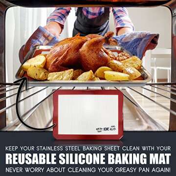 Stainless Steel Sheet Pan 15.5 x 11.5 inch Cooling Rack & Silicone Baking Mat Set - Extra Durable Cookie Sheet, Oven Safe non-toxic Heavy Duty Bake ware. for Roasting Bacon, Vegetables, and Cake.