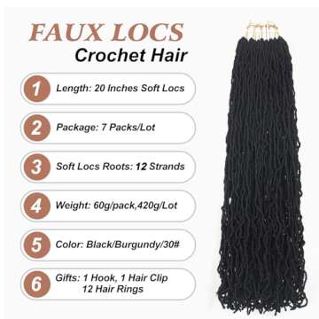 Faux Locs Crochet Hair Soft Locs 20 Inches 7 Packs Crochet Locs Crochet Hair Black Natural Wave Brai...
