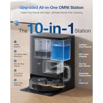 ECOVACS DEEBOT T30S Care Robot Vacuum and Mop, 11000Pa, ZeroTangle Technology, TruEdge Adaptive Edge Mopping, Hot Water Mop Washing, Self-Emptying, Self Refilling, Auto-Mop Lifting, Obstacle Avoidance