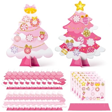 WATINC 30Pcs Pink Christmas Tree Craft Kit for Fun