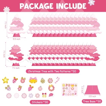 WATINC 30Pcs Pink Christmas Tree Craft Kit for Fun