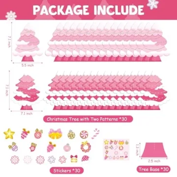 WATINC 30Pcs Pink Christmas Tree Craft Kit for Fun
