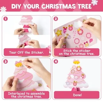 WATINC 30Pcs Pink Christmas Tree Craft Kit for Fun