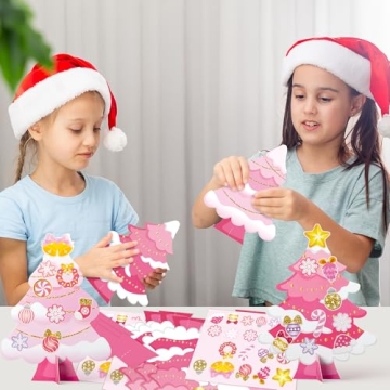 WATINC 30Pcs Pink Christmas Tree Craft Kit for Fun