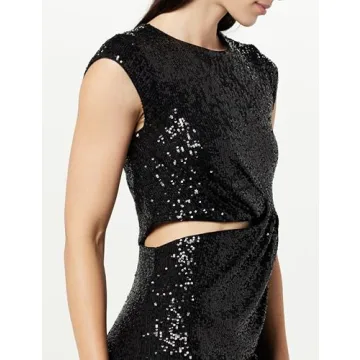 The Drop Women's Padma Cutout Sequin Midi Dress in Black