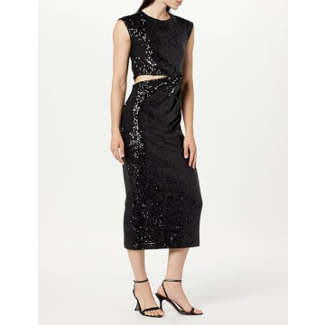 The Drop Women's Padma Cutout Sequin Midi Dress in Black