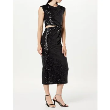 The Drop Women's Padma Cutout Sequin Midi Dress in Black