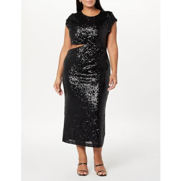 The Drop Women's Padma Cutout Sequin Midi Dress in Black