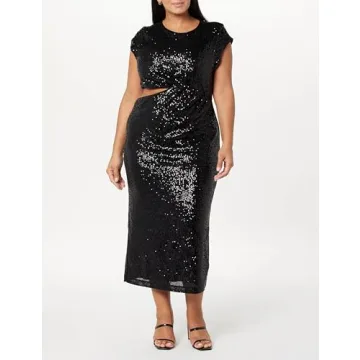 The Drop Women's Padma Cutout Sequin Midi Dress in Black