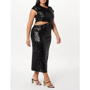 The Drop Women's Padma Cutout Sequin Midi Dress in Black