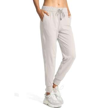 SANTINY Joggers for Women Lightweight Running Drawstring Sweatpants Workout Travel Yoga Athletic Womens Lounge Pants with Pockets(Beige_XS)