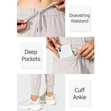 SANTINY Joggers for Women Lightweight Running Drawstring Sweatpants Workout Travel Yoga Athletic Womens Lounge Pants with Pockets(Beige_XS)
