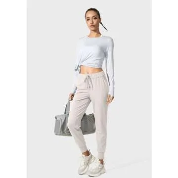 SANTINY Joggers for Women Lightweight Running Drawstring Sweatpants Workout Travel Yoga Athletic Womens Lounge Pants with Pockets(Beige_XS)