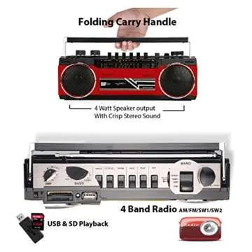 Riptunes Cassette Boombox with Bluetooth and AM/FM Radio