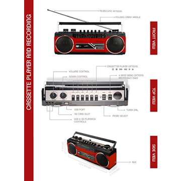 Riptunes Cassette Boombox with Bluetooth and AM/FM Radio