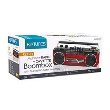 Riptunes Cassette Boombox with Bluetooth and AM/FM Radio