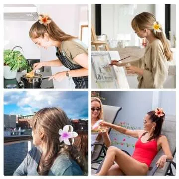 HAPTIME Hawaiian Plumeria Flower Claw Hair Clip, 10 Pack - Women's Hair Accessories for Thick Hair & Thin Hair, Gifts for Women Teen Girls