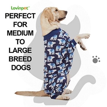 LovinPet Big Dog Pajamas, Post Surgery Onesie UV Protection, Blue Triangle Print, Lightweight Stretc...