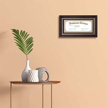AUEAR, 5x10 Frame for 4x9 Business Document with Black Mat, Hanging and Easel Stand Display, Dark Brown Ornate Gold Trim