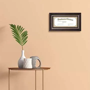 AUEAR, 5x10 Frame for 4x9 Business Document with Black Mat, Hanging and Easel Stand Display, Dark Brown Ornate Gold Trim