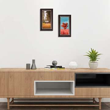 AUEAR, 5x10 Frame for 4x9 Business Document with Black Mat, Hanging and Easel Stand Display, Dark Brown Ornate Gold Trim