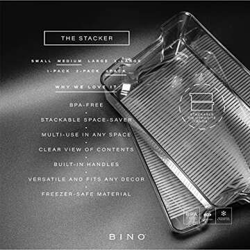 BINO | Stackable Storage Bins, Medium - 4 Pack | The Stacker Collection | Clear Plastic Storage Bins...