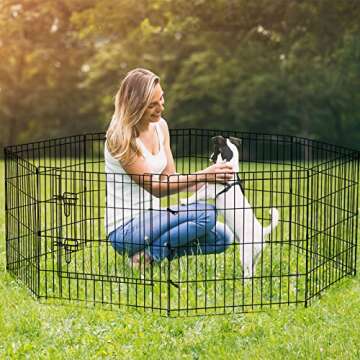 Puppy Pet Playpen 8 Panel 24 Inch Indoor Outdoor Metal Portable Folding Animal Exercise Dog Fence Ideal for Pet Animals Dog Cat Rabbit Breed Puppy (24" x 24" x 8)