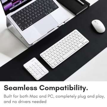 Macally Bluetooth Number Pad for Laptop, Apple, Mac, iMac, MacBook Pro/Air, Ipad, Windows PC, Tablet, or Desktop Computer - Rechargeable 18 Key Wireless Numeric Keypad - White Bluetooth 10 Key Numpad