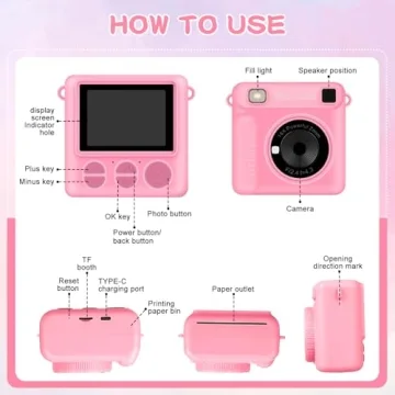 Portable Kids Instant Print Camera with 1080p Video