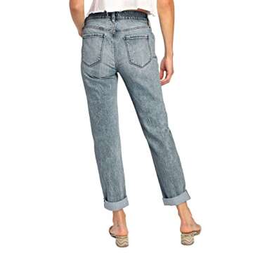 HOCAIES Women Stretch Ripped High Waisted Jeans Frayed Raw Hem Distressed Girls Mom Relaxed Fit Deni...