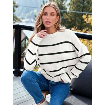 LILLUSORY Women's Cropped Striped Sweater Trendy Pullover