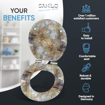 SANILO Wooden Toilet Seat with Soft Close - Decorative, Quiet & Comfortable Molded Wood Seat