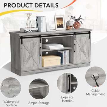 IDEALHOUSE TV Stand Farmhouse Entertainment Center for 65 Inch TV & Media Furniture, Rustic TV Stands with Storage and Barn Doors TV Console Table Under TV Cabinet for Living Room, Rustic Grey