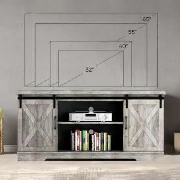 IDEALHOUSE TV Stand Farmhouse Entertainment Center for 65 Inch TV & Media Furniture, Rustic TV Stands with Storage and Barn Doors TV Console Table Under TV Cabinet for Living Room, Rustic Grey