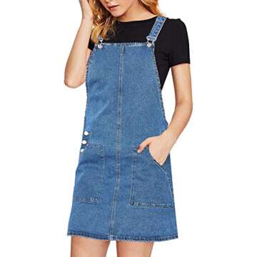 luvamia Women'S Juniors Casual Straps Denim Overall Pinafore Dress With Pockets Blue Overalls For lady Short Rompers For Women Summer Jean Overalls Woman